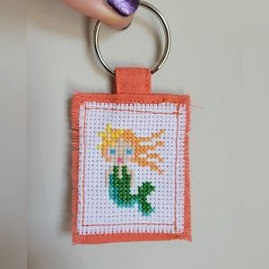 Mermaid keychain cross stitch homemade